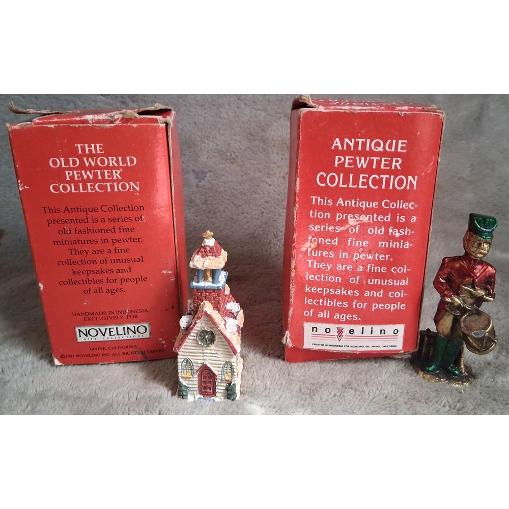 Novelino Antique Pewter Collection 1991 Church and Drummer Boy Miniatures Set